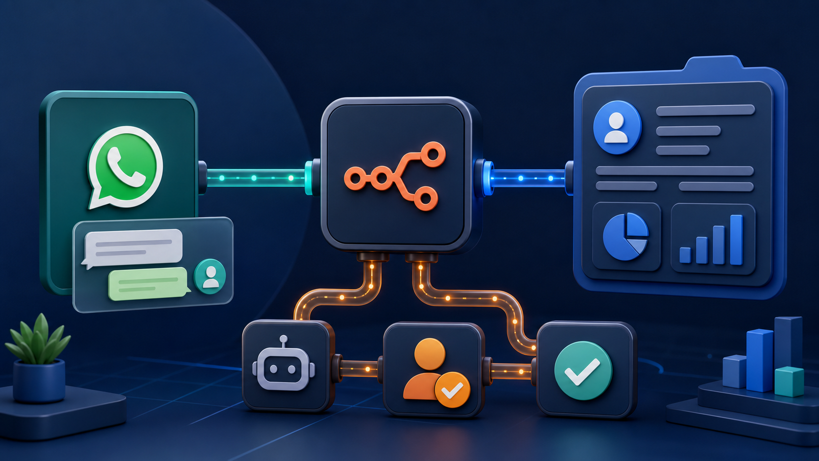 Fluxo de automação conectado ao CRM e ao WhatsApp com escopo adicional